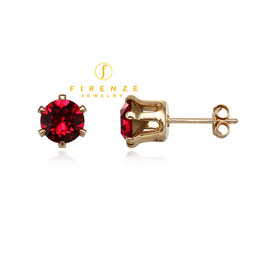 14K Gold Filled Handmade 6mm Round Snap-inEarr with SwRuby Earring[Firenze Jewelry] 피렌체주얼리