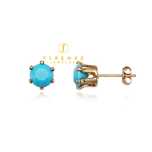 14K Gold Filled Handmade 6mm Round Snap-inEarr with 6mm SwTurquoise Earring[Firenze Jewelry] 피렌체주얼리